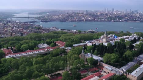 topkapi palace,  hagia sophia mosque view, 4k drone video with bosphorus view