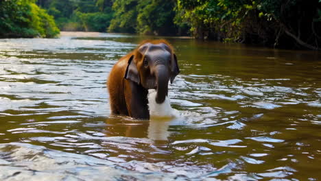 baby elephant playing in a river