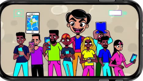 animated characters interacting with smartphones