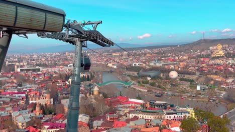 top view of tbilisi. cable car going uphill