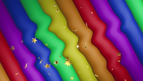 animación de estrellas doradas sobre rayas de arco iris y colores que se mueven en un bucle sin costuras.