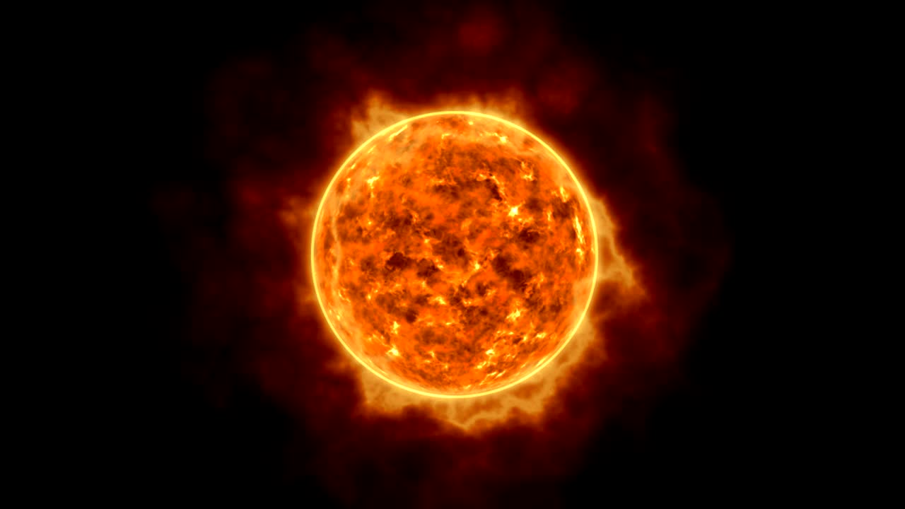 superficie de la estrella solar con llamaradas solares, quema de la animación del sol renderización en 3d