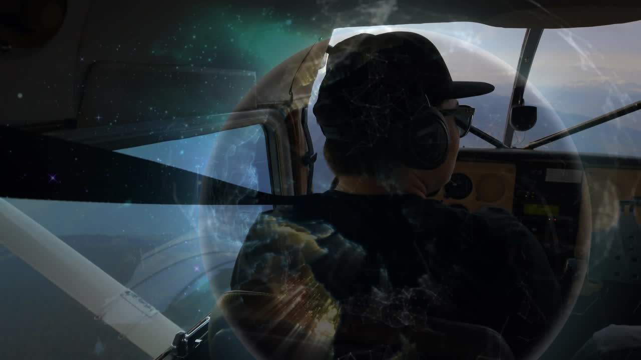 비행기에서 조종사에 대한 연결 네트워크의 애니메이션