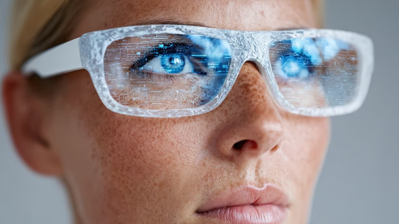 A Close-Up Exploration of Innovative Smart Glasses: The Future of Augmented Reality Technology Projecting Digital Information on Human Vision