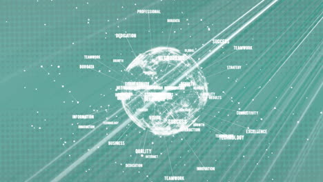animation of globe with network of connections with data processing on green background