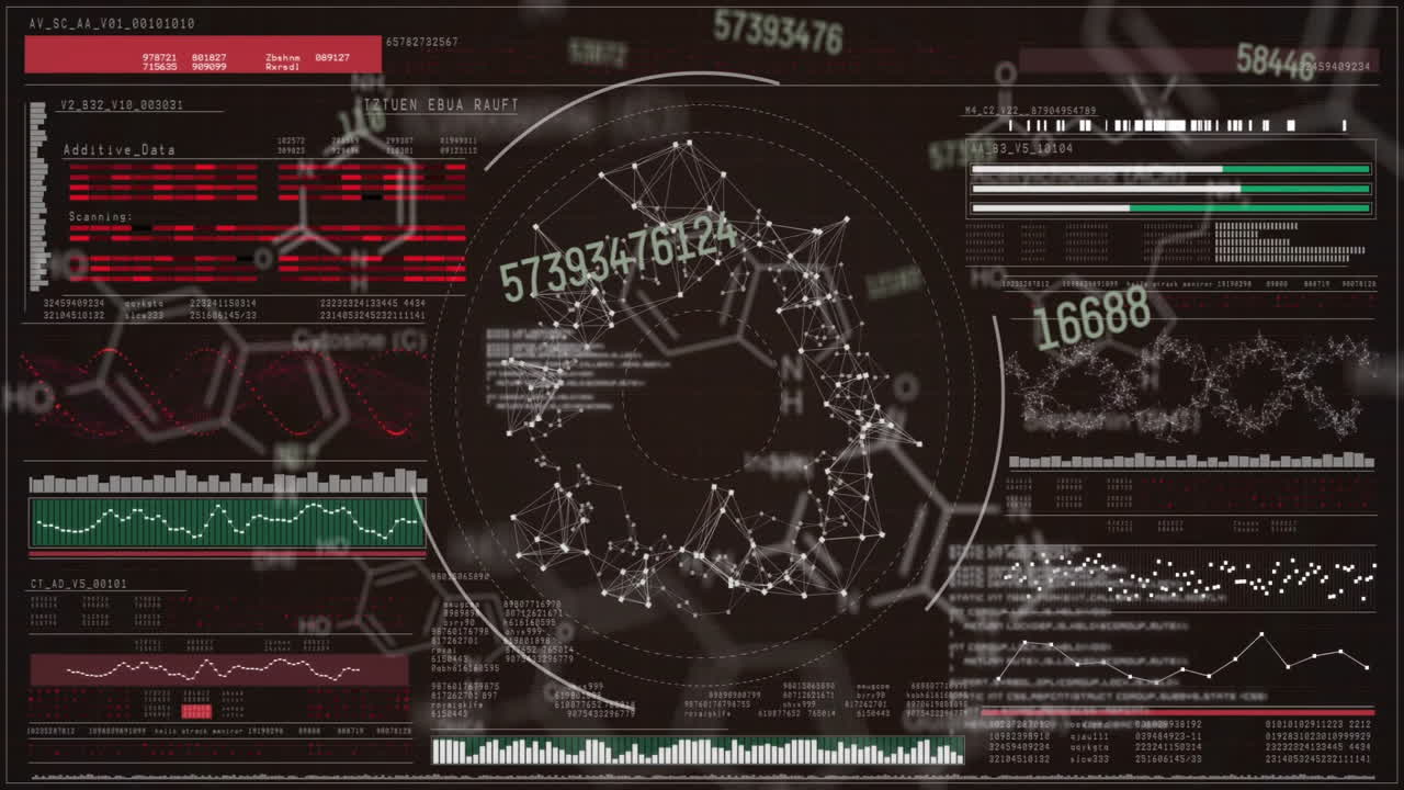 검은 바탕에 다이어그램을 통해 데이터 처리의 애니메이션