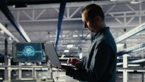 data center admin on industrial platform checks ai dashboard using laptop