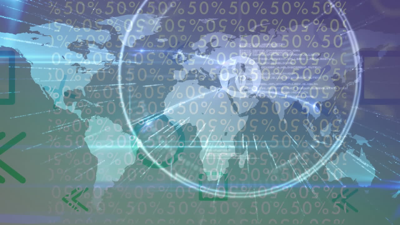 연결 네트워크와 함께 세계 지도를 통해 데이터 처리의 애니메이션