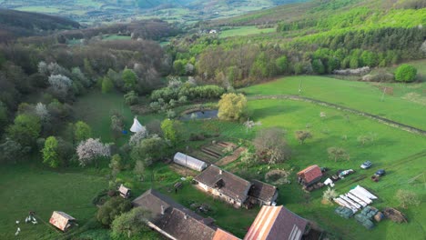 aerial shot overhead a rural campsite at the bottom of the lower tatras mountains