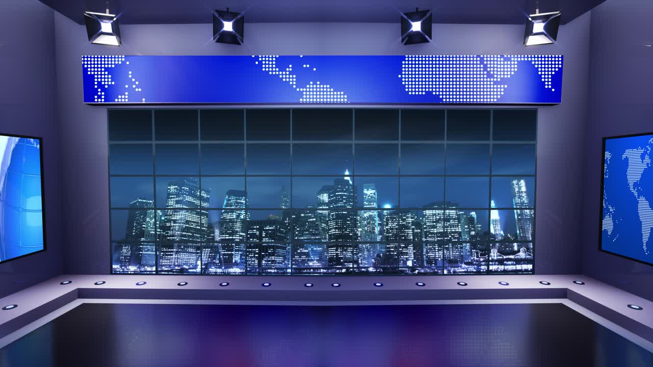 3d 가상 뉴스 스튜디오, 야간 도시 배경과 플래드라이트 루프