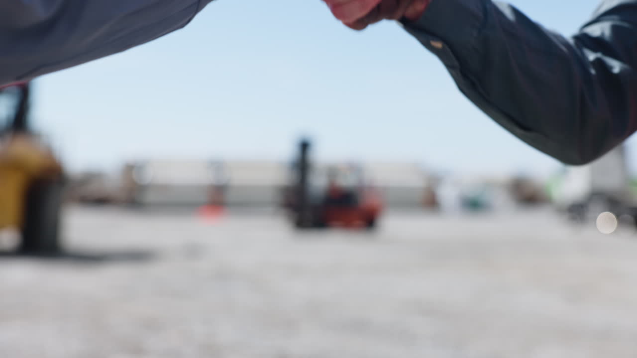 Business Handshake Between Two Men in Industrial Yard
