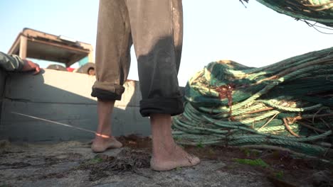 Fishermen-fishing-in-the-early-morning-manual-hand-pulling-the-net