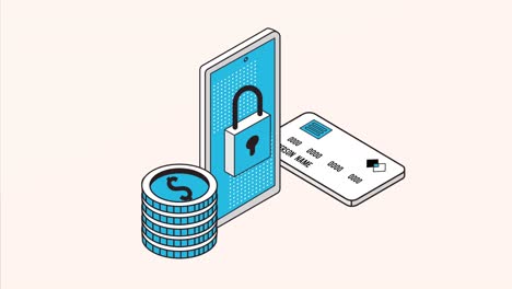 safe secure padlock in smartphone animation