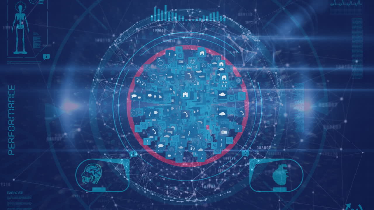 데이터 처리에 맞서 지구를 형성하는 디지털 아이콘