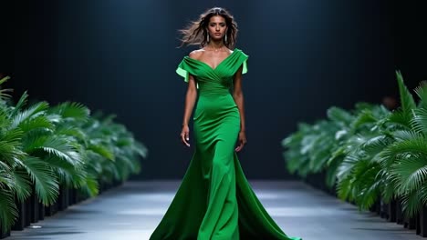 green dress video A woman in a walking down a runway cf-size-38