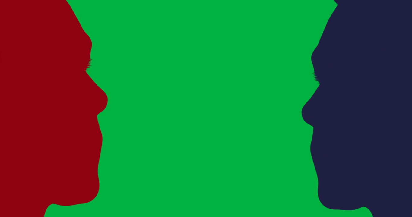 Digital animation of red and blue faces icon against copy space on transparent background