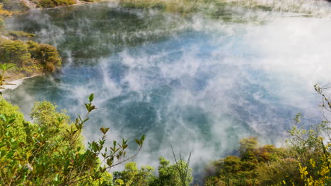 large hot spring named frying pan lake located in the waimangu volcanic rift valley on the north island of new zealand - largest geyser-like feature in the world