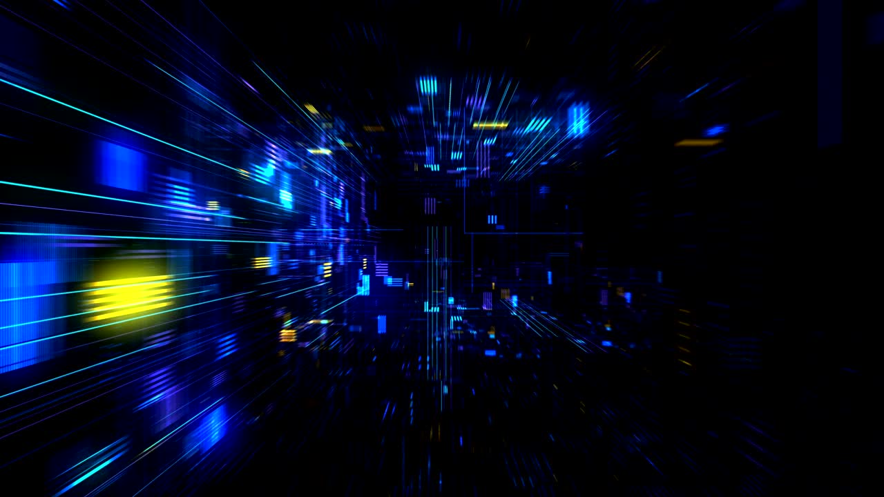 vuelo en el túnel cósmico futurista de hud bucle de reproducción 4k 3d sin costura