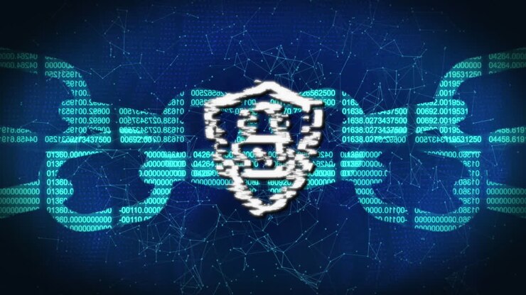 Animation of data processing over online security chain and padlock