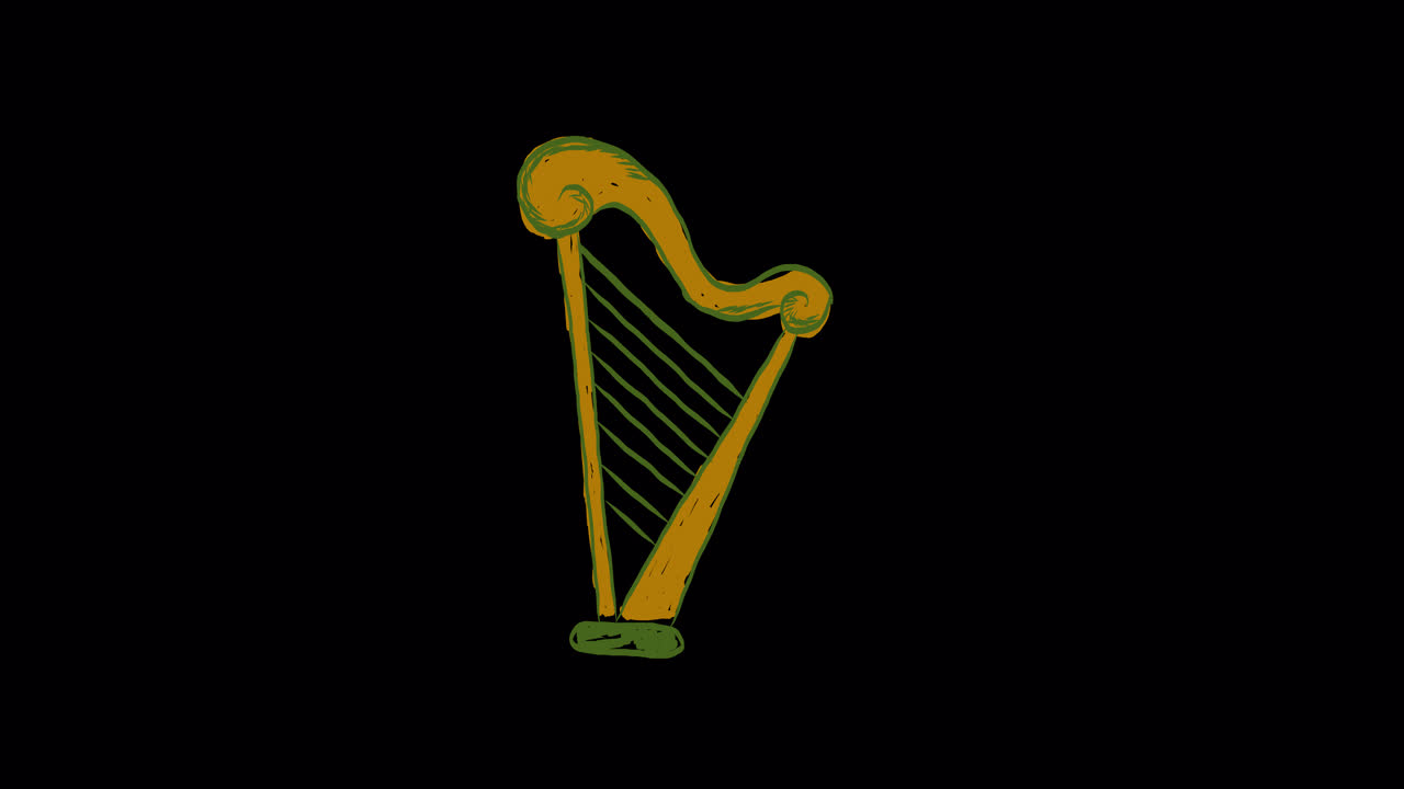 Hand-Drawn Animated Harp on Black Background