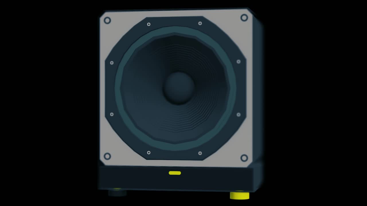 Un altoparlante subwoofer quadrato nero e argento con un singolo driver grande