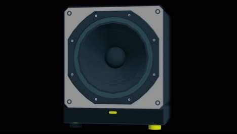 a black and silver square subwoofer speaker with a single large driver