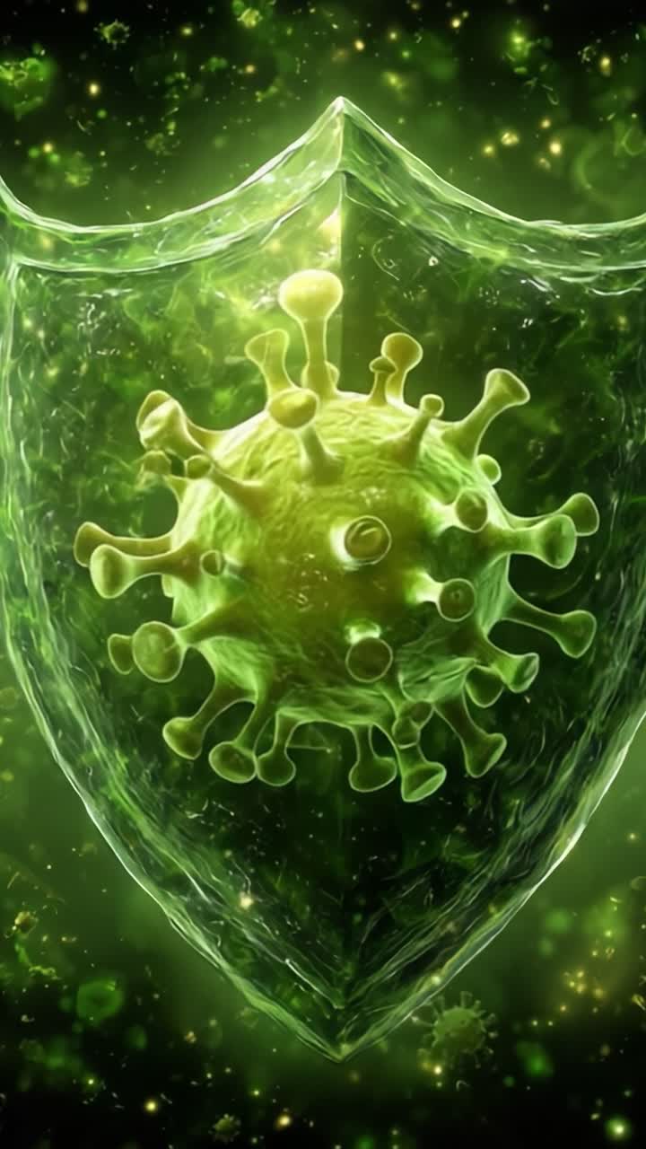 Una Ilustración Cautivadora Representando un Virus Protegido por una Barrera Protectora, Destacando el Papel Vital de los Mecanismos de Defensa Contra Patógenos