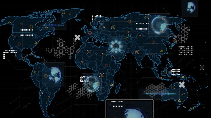 Animation of scopes, markers and data processing over world map