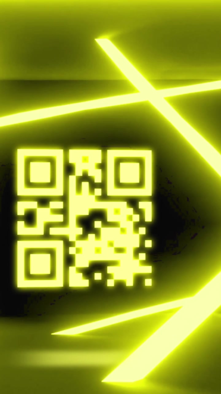 Animation of glowing qr code over neon lines