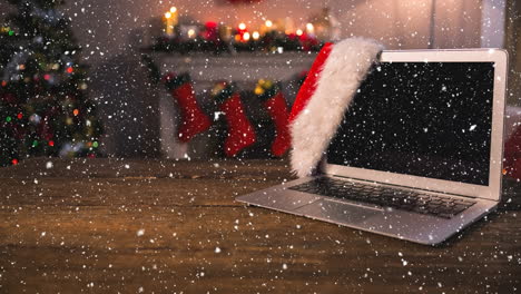 falling snow with christmas laptop