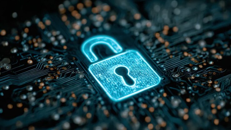 A Digital Security Lock Concept Illustrating Cyber Protection with a Circuit Board Background, Emphasizing the Importance of Online Safety and Data Encryption