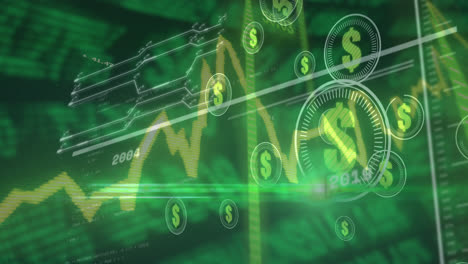 animation of data processing over dollar symbols