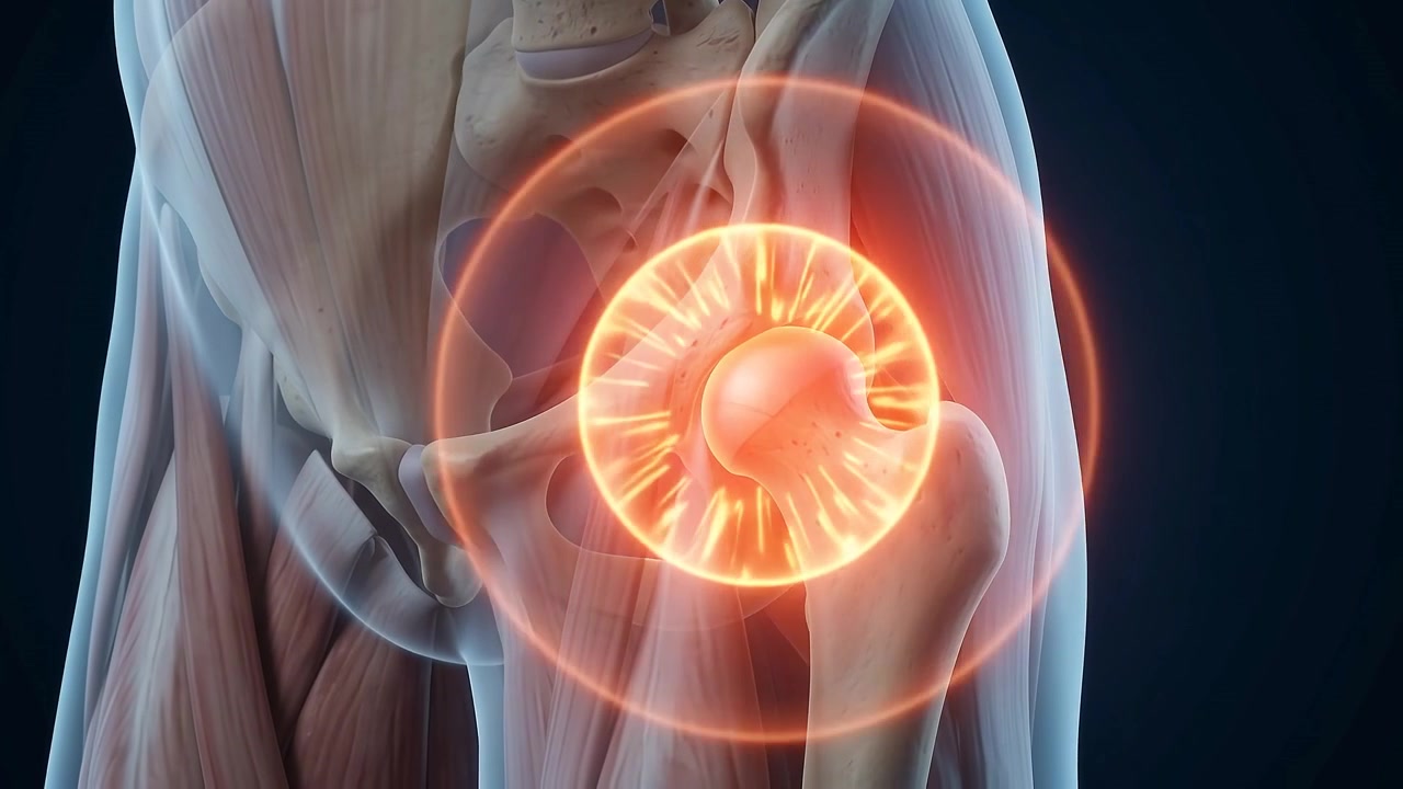 Animação Médica de Dor e Inflamação na Articulação do Quadril Humano