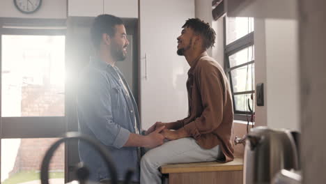 happy gay couple in kitchen