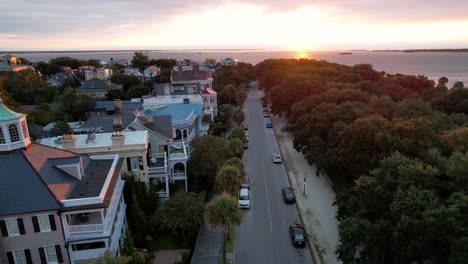 sunrise slow zoom in along the battery in charleston sc, south carolina