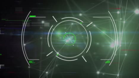 animación de hud con puntos de conexión de red, haces de luz en interfaz digital