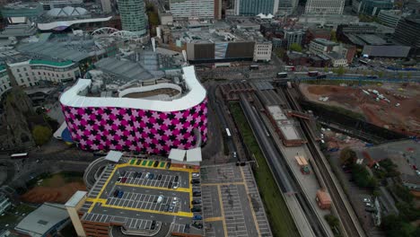 Centro-Comercial-Bull-Ring-En-El-Centro-De-La-Ciudad-De-Birmingham,-Inglaterra---Antena