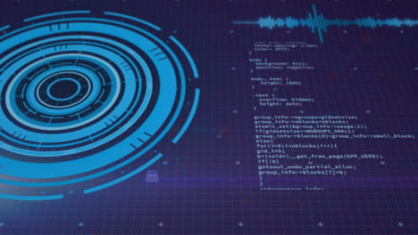 Animation-Eines-Blauen-Kreisförmigen-Scanners-Und-Der-Verarbeitung-Von-Daten-Auf-Dunklem-Hintergrund