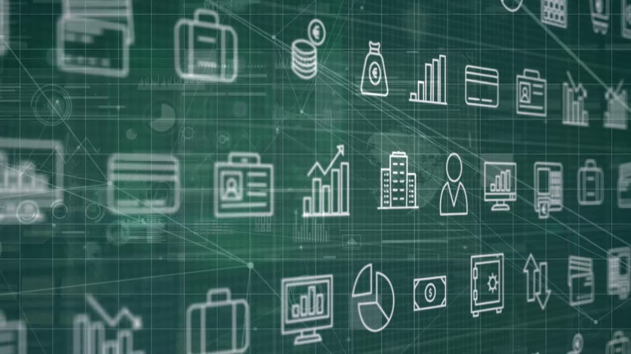 animación de la red de iconos digitales sobre la red y la red de conexiones.