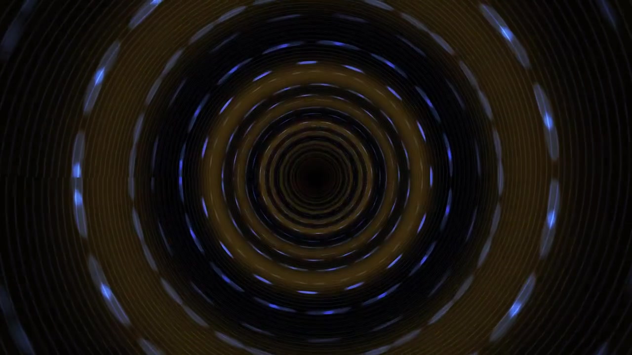 Abstract Tunnel of Glowing Concentric Circles and Pulsing Lights