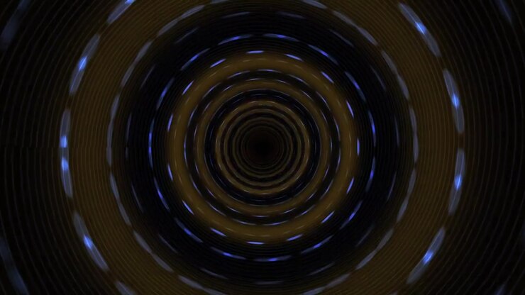 Abstract Tunnel of Glowing Concentric Circles and Pulsing Lights