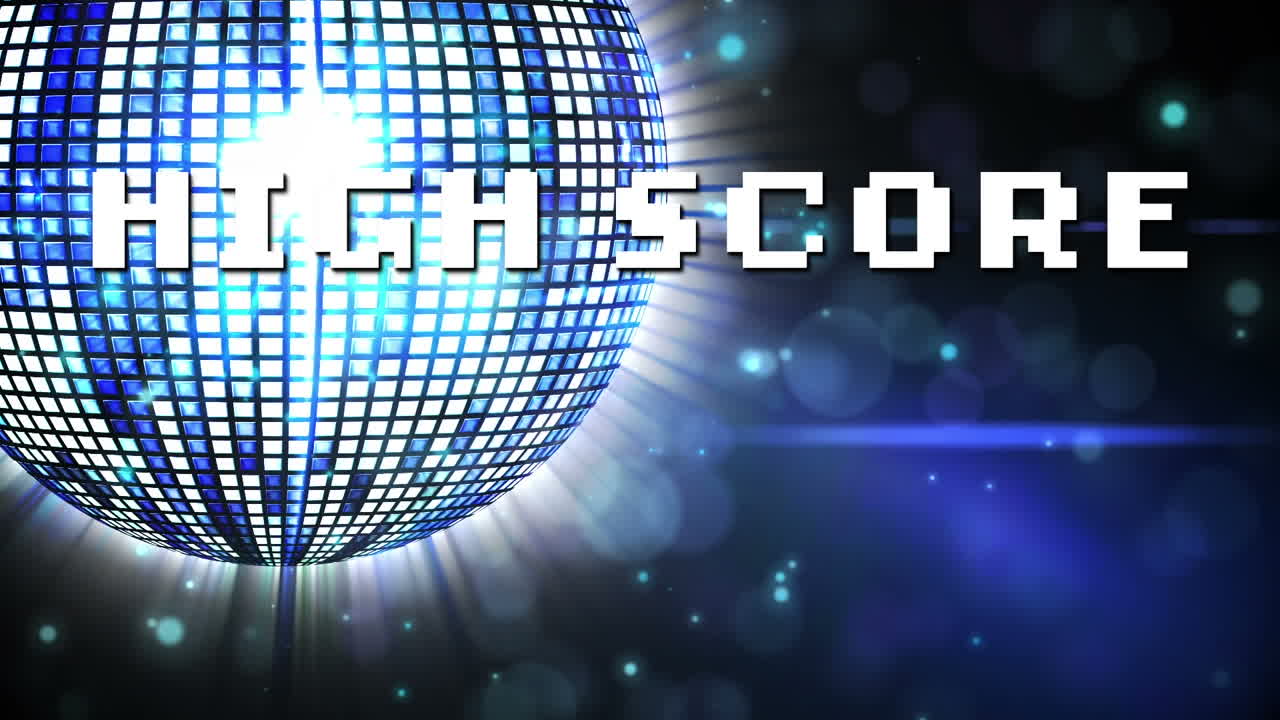 회전 하는 디스코 공 위 에 있는 높은 점수 의 애니메이션