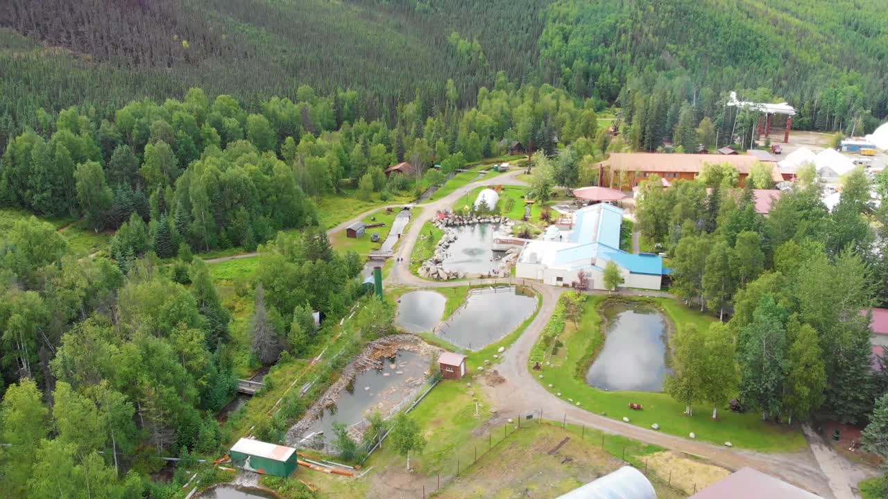 알래스카 주 페어뱅크스 인근 체나 온천 리조트의 지열 수영장 4k 드론 비디오