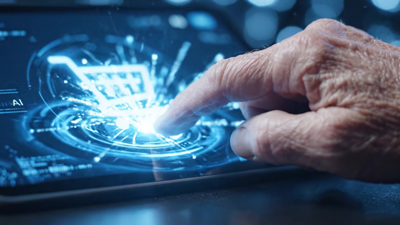 Exploring the Future of Digital Shopping: A Close-Up on a User Interacting with an Interactive E-Commerce Interface and Cart Icon on a Tablet Device
