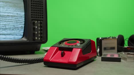 retro vintage phone, a yellow rotary telephone is displayed on a wooden desk, adding a nostalgic touch