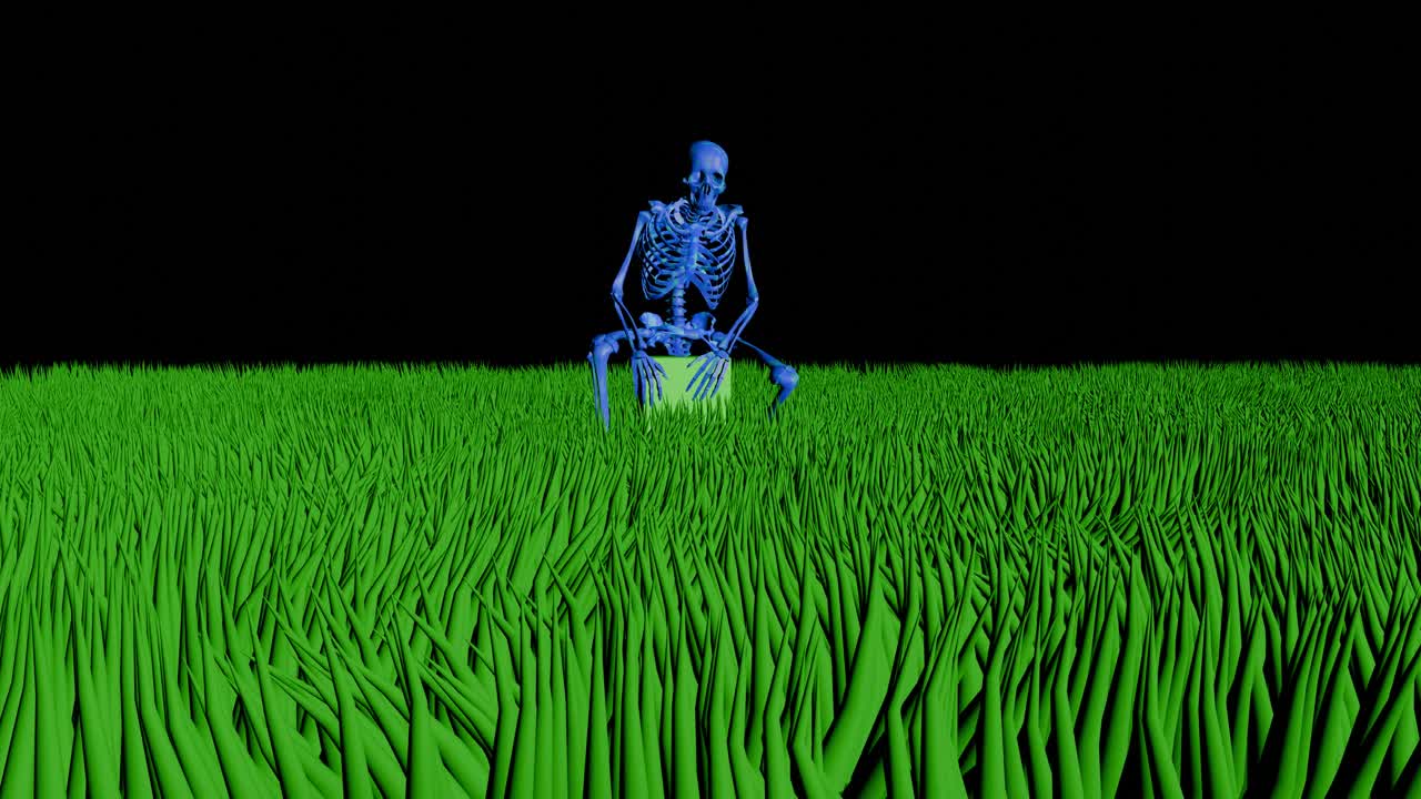 squeletto appeso viaggio in terra di erba verde - vento