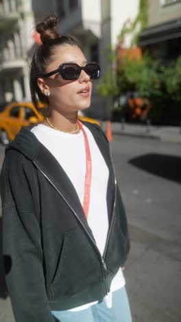 woman walking on a city street