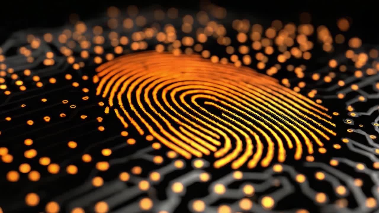 Exploring the Intersection of Technology and Security: A Close-Up View of a Unique Fingerprint Overlaying a Complex Circuitry Background Highlighting Identity and Data Protection