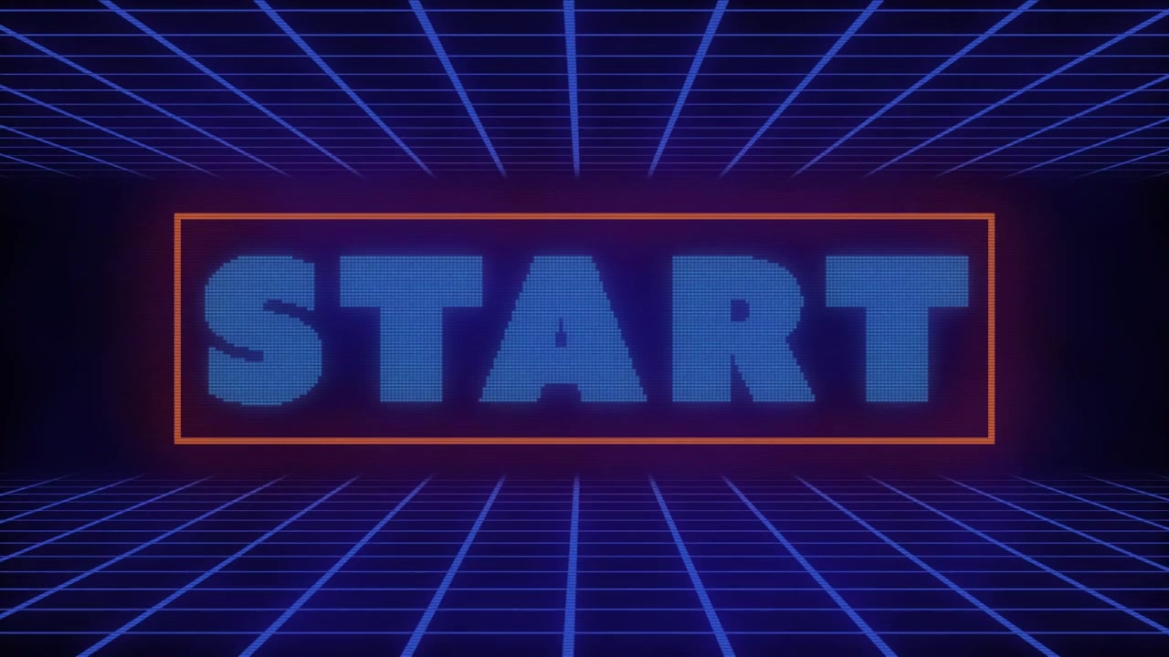 Animated video game concept with start text