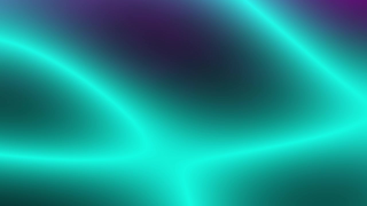 Fluid neon cyan lines drift slowly across a dark purple and black organic background